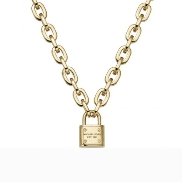 Michael Kors Chain Link Padlock Necklace 14k Gold Plated Stainless Steel NWT - Picture 10 of 16